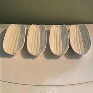 Set of Four White Corn-Shaped Serving Dishes